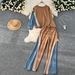 Casual Sports Suit For Women, Autumn Design, Loose Fit, Versatile Round Neck Sweatshirt, High Waist Denim Patchwork_ecoleips.com