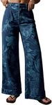 Women's High-Waisted Wide Leg Jeans Retro Rose Print Loose Fitting Casual Trousers Rolled up Cross Border Bestseller_ecoleips.com