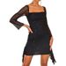 European And American Style Independent Square Neck Long Sleeve Cross-Border Party Sexy Backless Tie Design Little Black_ecoleips.com