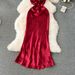 Women's Clothing Celebrity Style High End Dress High End Luxury Niche Satin Slim Long Backless Suspender Dress Red Dress_ecoleips.com