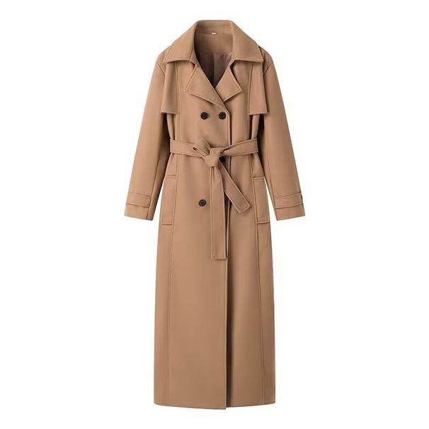 Women's Khaki Long Woolen Coat_ecoleips.com