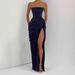 European And American Style Asymmetrical Pleated Strapless Dress Sexy High Slit French Romantic Women's Clothing/Dress_ecoleips.com