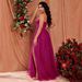Elegant Off-Shoulder Flowy Evening Gown – Summer Trendy Formal Dress In Rose Pink, A-Line Silhouette, Polyester Chiffon For Women_ecoleips.com