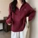 European And American Retro Hooded Cardigan Fleece Sweatshirt For Women, Autumn Thin Loose Oversized Top Jacket, Trendy_ecoleips.com