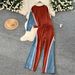 Casual Sports Suit For Women, Autumn Design, Loose Fit, Versatile Round Neck Sweatshirt, High Waist Denim Patchwork_ecoleips.com