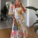 Women's European American Style Fashion Dress Large Swing One-Line Print Bubble Short Sleeve_ecoleips.com