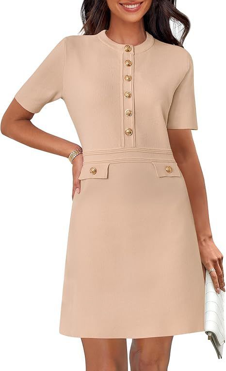 2026 Women French Retro Dress, Elegant Slim Fit Button Design Commute Fashion Dress_ecoleips.com