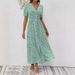 European And American Cross-border Floral V-neck Short-sleeve Slim-fit Long For Women, Summer Beach Vacation_ecoleips.com