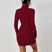 Voya Women's Clothing, European And American Queen Style Wine Red Dress, Autumn And Winter Simple High Neck Versatile Short Skirt_ecoleips.com