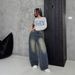 2025 New Y2K Style Basic Simple Washed Distressed Low-Waist Wide-Leg Jeans With Draped Effect_ecoleips.com