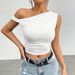 Voya Women's Sexy Spicy Girl Design With Slanted Shoulder Collar, Knitted Slim Fit, Showing Figure, Slanted Shoulder T-shirt_ecoleips.com