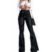 European And American Foreign Trade Cross-border High-waisted Micro-elastic Lace-up Flared Wide-leg Women's Jeans_ecoleips.com