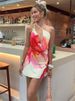 Tossy One-Shoulder V-Neck Summer Mini Dress For Women Printed Contrast Slim Spaghetti Sexy Dress Female Backless Party Dress New_ecoleips.com