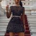 Women's fashion new sexy polka dot black sexy mesh waist dress skirt with rhinestone details mesh overlay_ecoleips.com