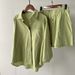Vintage-Inspired Linen Cotton Two-Piece Set For Women - Relaxed Fit High-Waisted Shorts & Oversized Shirt, White/Pink/Light Green/Navy/Beige/Green_ecoleips.com