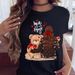 Merry Christmas Tree Santa Claus Women's Cute Printed Short Sleeve Loose Plus Size T-shirt For Women_ecoleips.com