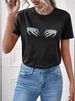 Women's Clothing Women's Casual Black T-Shirt Round Neck Short Sleeve Style Print Sportswear Top For Formal & Casual For Women_ecoleips.com