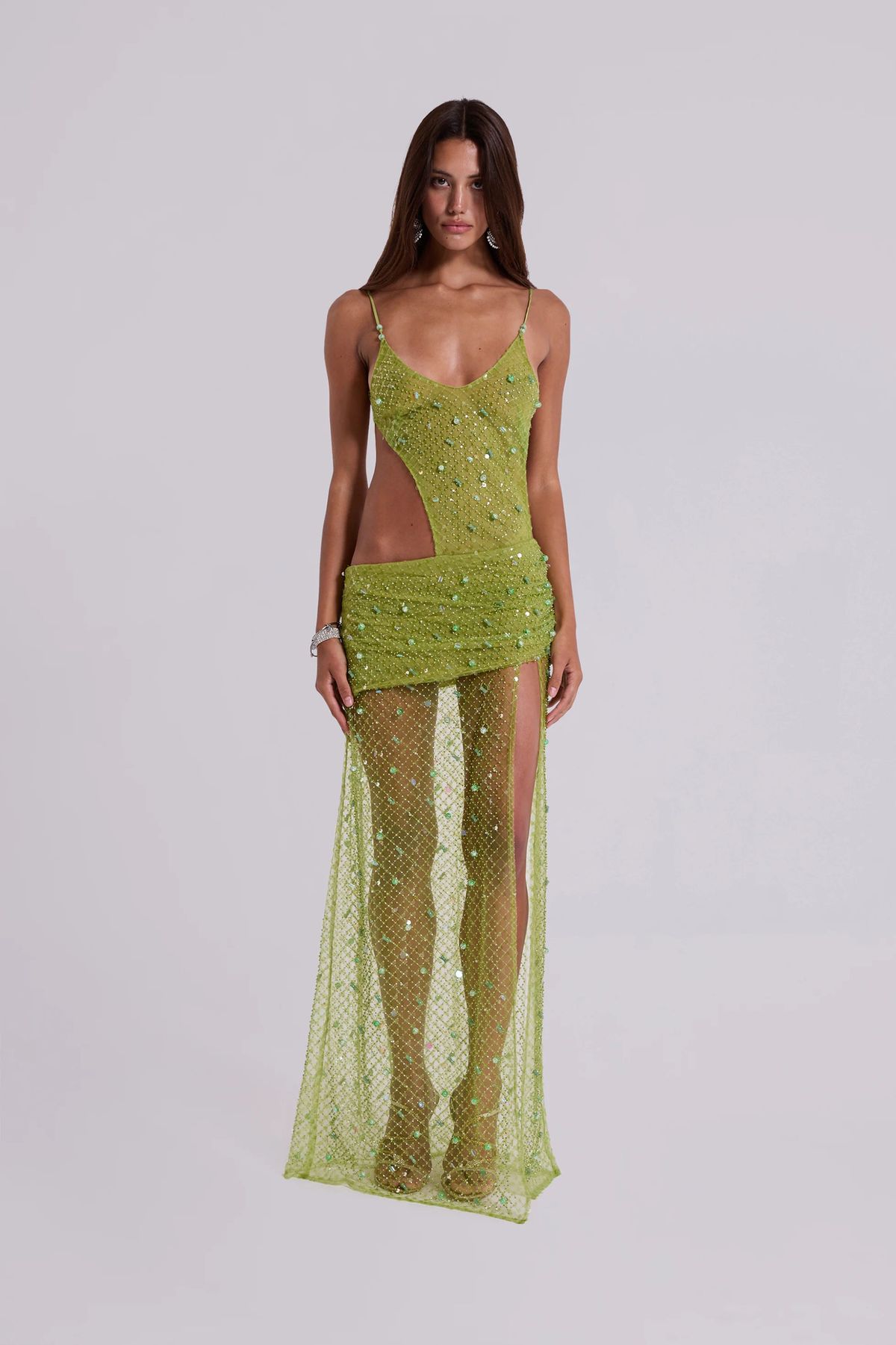 Women's French Style Beaded Studded Openwork Halter Top Backless Design Sexy Vacation Dress_ecoleips.com