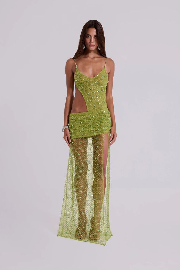 Women's French Style Beaded Studded Openwork Halter Top Backless Design Sexy Vacation Dress_ecoleips.com