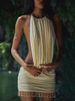Mozision Backless Tassel Sexy Mini Dress Women Summer New Hollow Out Halter Sleeveless High Waist Ruched Skinny Club Dress_ecoleips.com