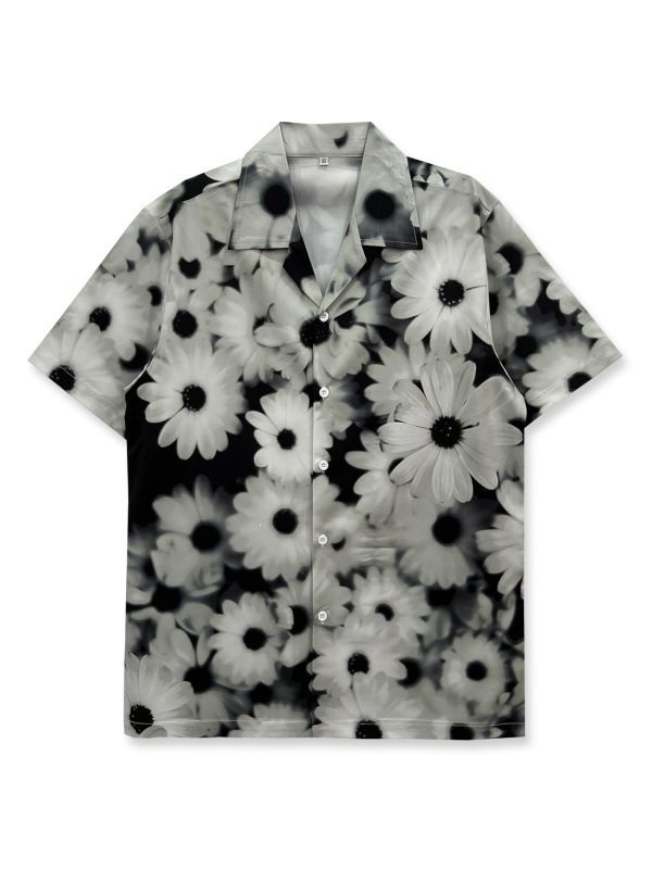 Men's Retro Printed Short Sleeved Shirt European Size Trendy Brand Cross Border Handsome Loose Beach Couple Top for Women_ecoleips.com