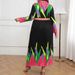 Plus Size Floral Print Pleated Maxi Dress With Belt - Elegant Long Sleeve Dress For Women (0XL-5XL, Multi-Color Options)_ecoleips.com