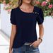 Cross-border 2026 V-neck Casual Buttoned Solid Color Hollow Short-seve Women's Top T-shirt Short_ecoleips.com
