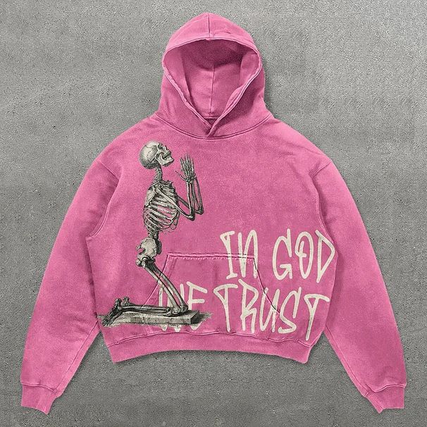2025IN DON Skull Prayer Print Pullover Hoodie Winter High Street Fleece-Lined Cross-Border Sweatshirt Bestseller_ecoleips.com