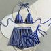 Women's Sexy Bikini Set With Tie-Front Cover-Up – Striped 3-Piece Swimsuit For Beach & Pool – Quick-Dry & Adjustable_ecoleips.com