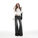 25 Autumn/Winter New Gray Bamboo Pattern Elastic Low-Waist Slightly Loose Flared Jeans For Women_ecoleips.com