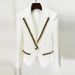 Women's Clothing Heavy Chain Beaded Chic Chain Embellished Tweed Jacket With Fringe Detailing - Elegant Office Wear For Women (White, S/M/XL/XXL)_ecoleips.com
