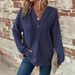 Women's Hooded V-Neck Long Sleeve Waffle Knit Pullover Sweatshirt Casual Sports Drawstring Button Detail Elegant Fashion Polyester_ecoleips.com