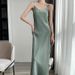 Summer New Mid-Length Sleeveless Off-Shoulder Light Luxury Mulberry Acetate Satin Silk Strap Dress For Women_ecoleips.com