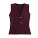 ZA Style Women's New Gold Button Knitted Vest + Small Pleated Patchwork Skirt_ecoleips.com