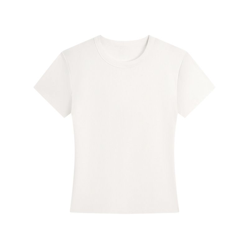 2025 Summer New Front Shoulder Short-sleeved T-shirt Women's Slim-fitting Waist Spice Girls' Casual And Thin Round Neck Short Top Women_ecoleips.com