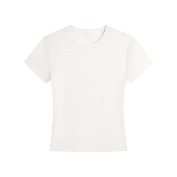 2025 Summer New Front Shoulder Short-sleeved T-shirt Women's Slim-fitting Waist Spice Girls' Casual And Thin Round Neck Short Top Women_ecoleips.com