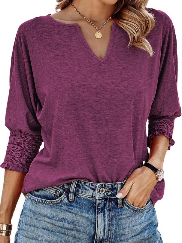 Women's Clothing Women's Clothing Summer New Loose V Neck Bat Sleeves Colorful Cotton T Shirt For Women_ecoleips.com