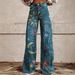 Women's 3D Digital Printed Faux Denim Wide Leg Pants Flared Slim Fit Versatile Factory Direct Sales Bottoms_ecoleips.com