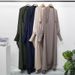 Ethnic Maxi Dress With Scarf – Long Sleeve Loose Fit Boho Dress For Women, Oversized Flare Skirt, High Neck, Solid Color_ecoleips.com