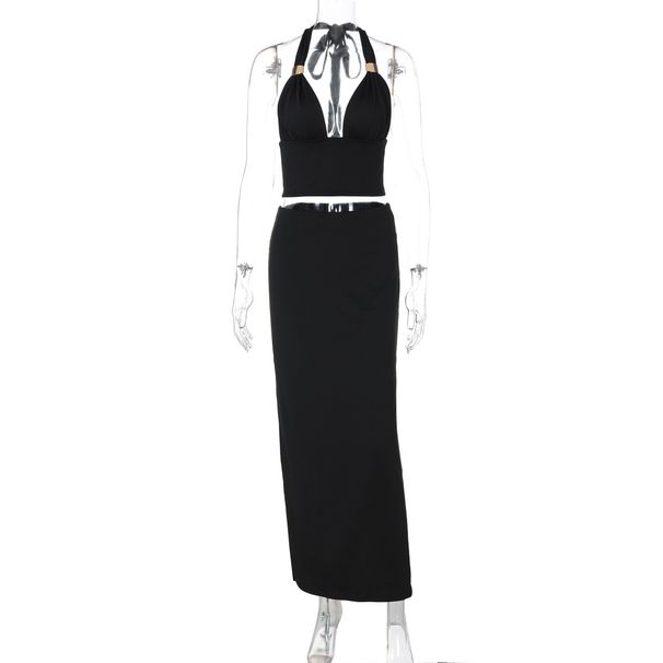 Women's Clothing 2025 Summer New Fashion Sexy Backless Tie-Up Tube Top Slim-Fit Skirt Set Wholesale_ecoleips.com