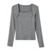 2025 #Superior Choice # Temperament Shoulder Square Neck T-Shirt Women's Long Sleeve 2025 Autumn New Tight Bottom Shirt Top_ecoleips.com