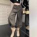 American Retro Leopard Print High-waisted Denim Wide-leg Pants, Loose And Slimming, Floor-length Trousers_ecoleips.com