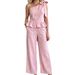 Women's Elegant Commuter Two Piece Set Sleeveless Camisole Bow Tie Top And Pants Solid Color European American Style_ecoleips.com