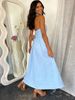 Women Halter LightBlue Linen GatheredWaist FlowyMaxi Dress Minimalist Boho Vacay SpringSummer Coastal BeachBrunch Breathable_ecoleips.com