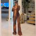 Women's Clothing Women's Style Two Piece Set Printed Mesh Collared Long Sleeved Button Down Cardigan And Flared Trousers_ecoleips.com