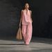Women's Clothing New Arrival Halter Neck Sleeveless Trouser Set Casual High End Summer Style V Neck_ecoleips.com
