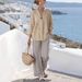 2026 New European And American Cross-Border Vacation Style Three-Quarter Sleeve V-Neck Pattern Print Women's_ecoleips.com