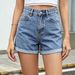 Women's High-Waisted Wide Leg Denim Shorts A-Line Style Summer 2026 Hot Girl Cross-Border Design Rolled up Personalized Pocket_ecoleips.com