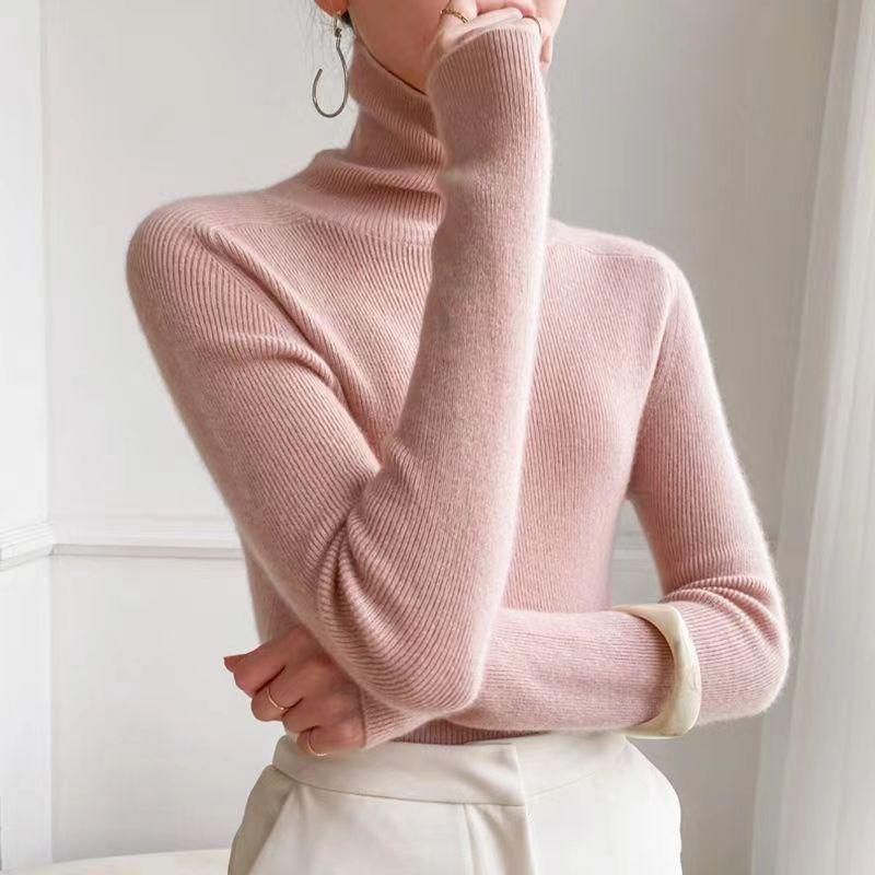 Women's High Neck Thick Knit Sweater Soft Slim Fit Long Sleeve Turtleneck Top For Fall Winter_ecoleips.com