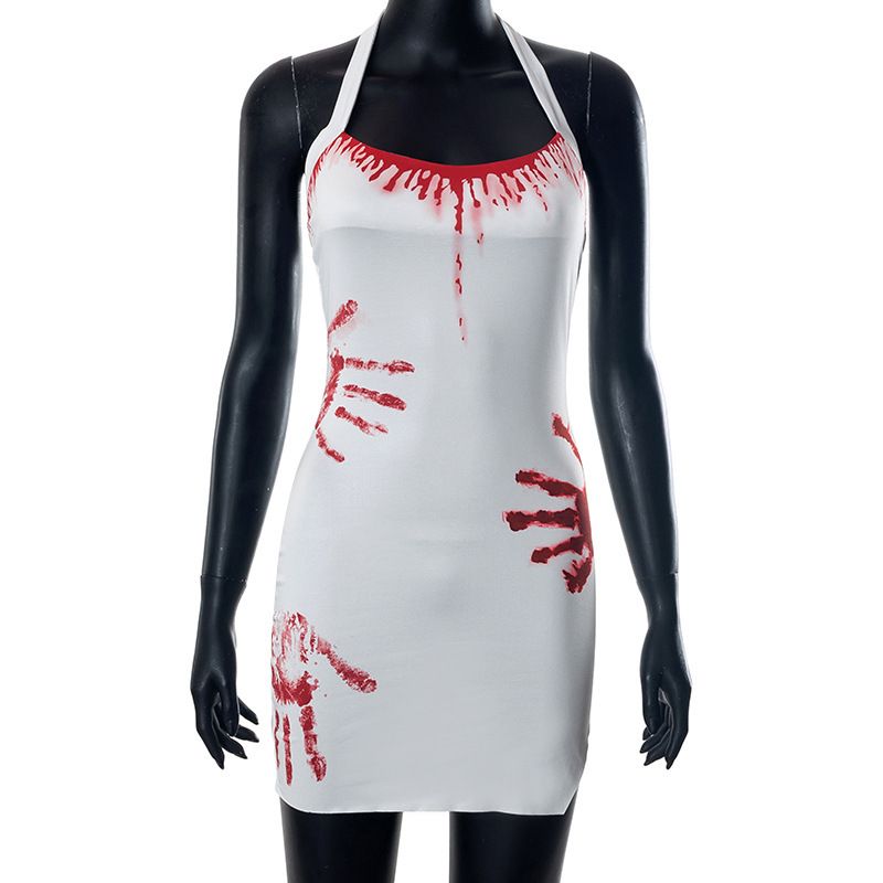 Q23DS113 European And American Pure Desire Sexy Hot Girl Backless Halter Neck Slim-fit Bodycon Dress With Palm Print For_ecoleips.com